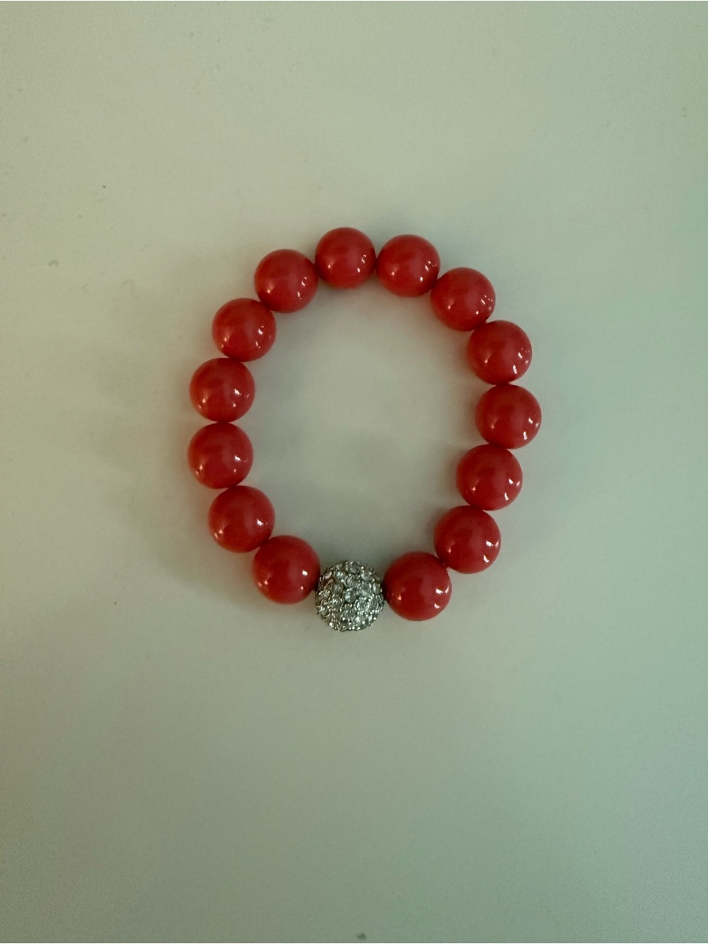 Child’s Red Beaded Stretch Bracelet with Crystal Accent
